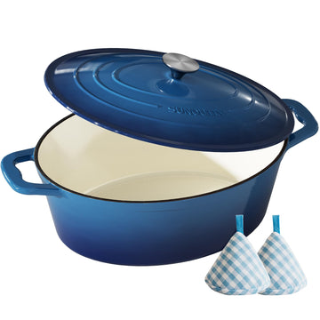 Enameled Cast Iron Dutch Oven, 9.3QT Pot with Lid, Navy Blue