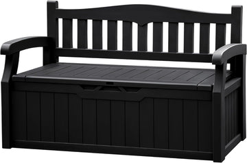 80 Gallon Resin Outdoor Storage Bench Waterproof | Large Deck Box with Armrest, Lockable&Waterproof for Garden, Home