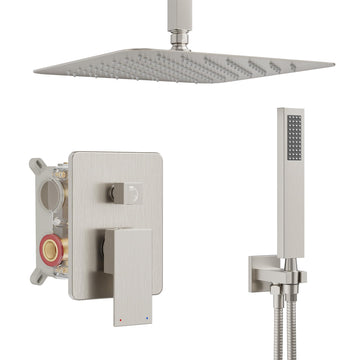 Ceiling Mount Shower System with 12" Rain Head, Handheld & Valve