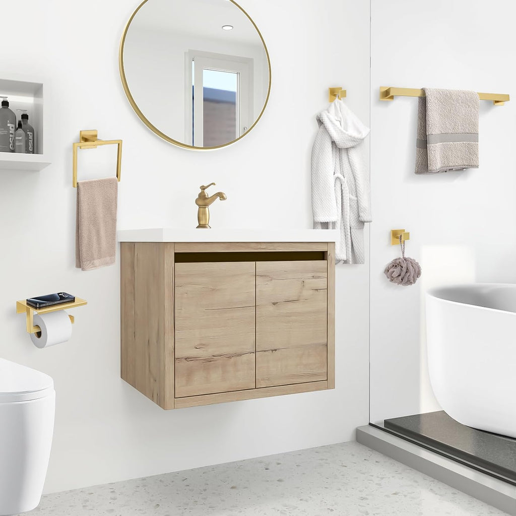 Brushed Gold Bathroom Hardware Accessorie Set 23.6 Inch Towel Bar Set 5-Pieces Towel Rack&Holder Set ,Upgraded Toilet