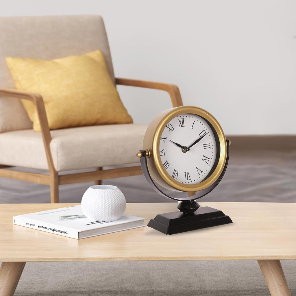 Desk Clock - Classic Vintage Clock and Decorative Shelf Decor,Silent Non-Ticking Clock with Distressed Metal Frame for Office, Living...
