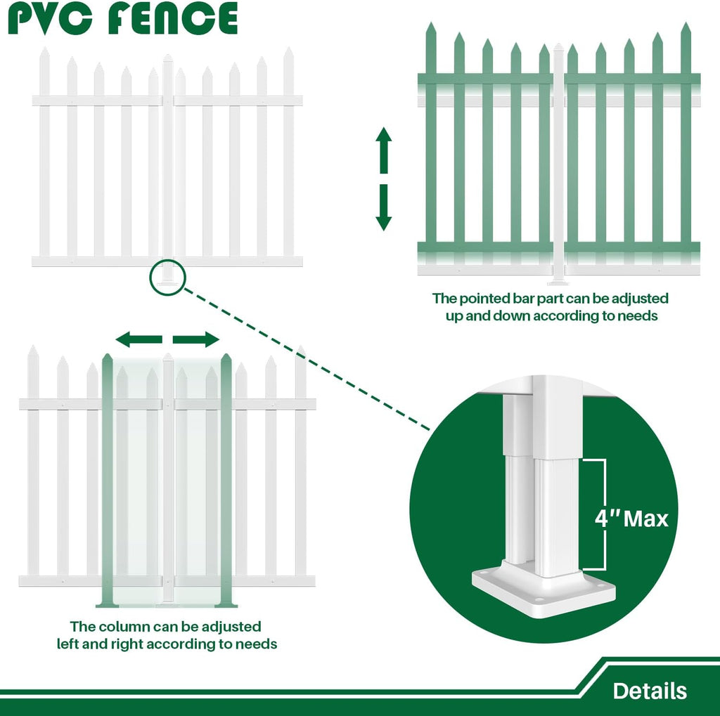 Vinyl Garden Fence- 6Sets, 84" W X 36" H White Picket Panels PVC Fence for Outdoor Pool Dog Temporary Fence, Suitable