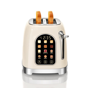 2 Slice Touchscreen Toaster Retro with Wide Slots, Cream Color