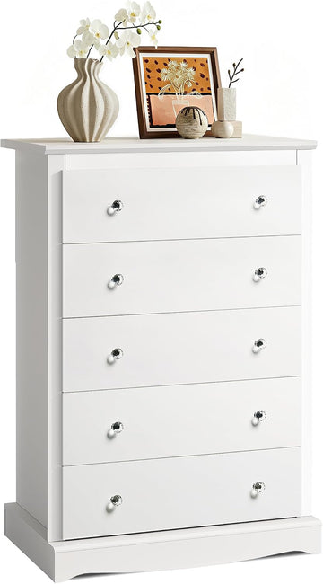 5 Drawer Dresser, 45" Tall Dresser with Exclusive Anti-Tip Structure, Modern Chest of Drawers with Large Capacity