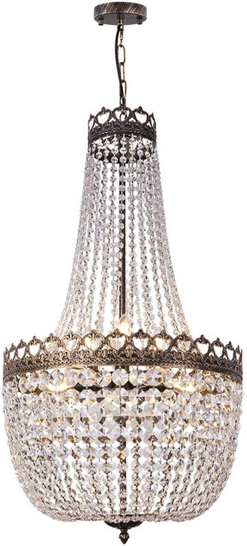 Crystal Chandelier Lights, 12 Lights French Empire Chandelier Lighting High Ceiling Hanging Pendant Light Fixture for Dining Living Room Foyer Kitchen Bedroom, Antique Bronze 25.38'' W