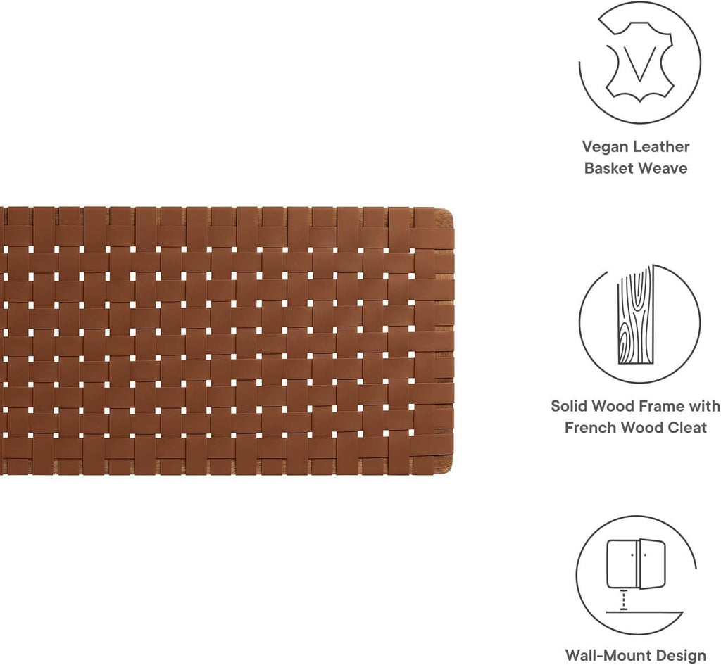 Leather Weave King Headboard in Walnut Brown, Faux Leather King Headboard Only with Wall Mount Design