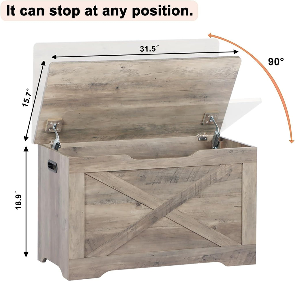 31.5" Storage Chest, Wooden Storage Bench, Entryway Shoes Bench | Storage Trunk with 2 Safety Hinges, 15.7 x 31.5 x