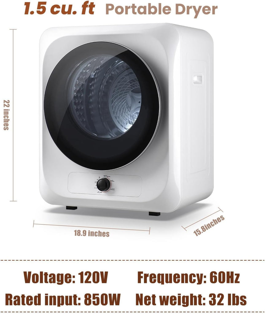 Portable Washer and Dryer Combo Set, 18 lbs Fully Automatic Washing Machine, 1.5CuFt Portable Dryers, Compact Washer