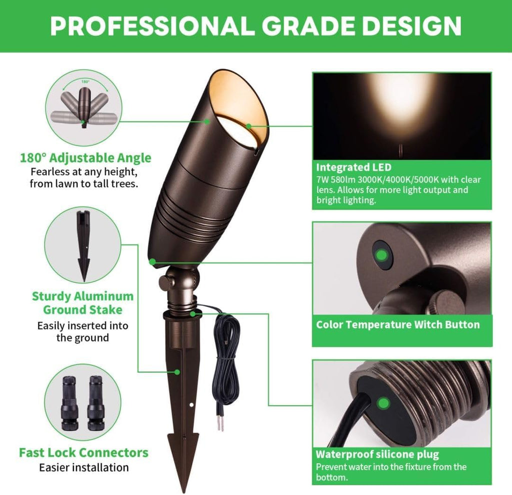 Low Voltage Spotlight, 3CCT 3000K/4000K/5000K Adjustable, Outdoor 12V LED Landscape Lighting, Waterproof IP65 ORB