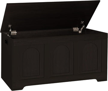 Storage Chest, Wooden Toy Box with Lid, 2 Soft-Close Hinges 39.4" | Entryway Shoe Bench, Finger-safe Flip-Top, Easy