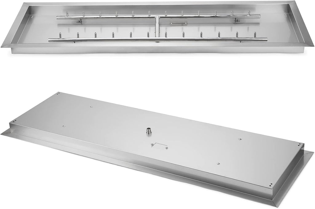 48 x 14 Inch Upgrade Rectangle Fire Pit Burner Pan Kit with H-Burner Natural Gas