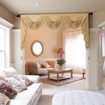 Thick Chenille Window Curtains Valance, Luxury Gold Valance with Beads, Rod Pocket (W79inch, 1 Panel)