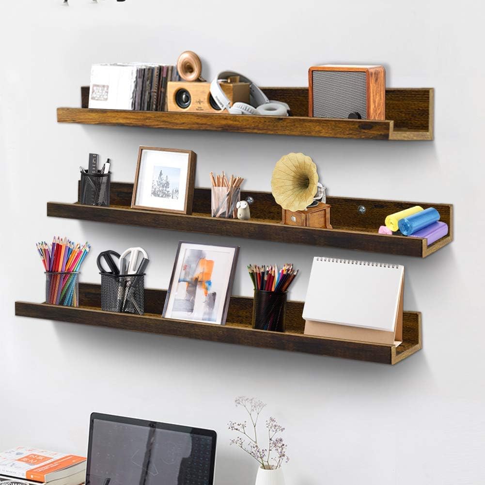 36 Inch Large Floating Shelves for Wall Set of 3, Rustic Picture Ledge Wall Shelf Kitchen Bathroom Living Room