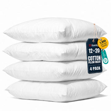 12x20 Lumbar Pillow Inserts, Set of 4, 100% Cotton Cover, 4 Pack
