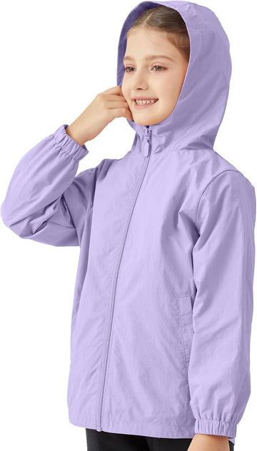 Girls Windbreaker Hooded Jacket Lightweight Packable Rain Coat