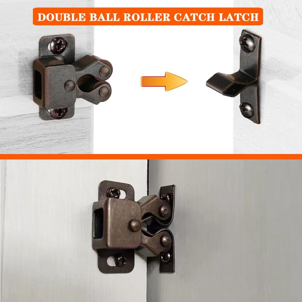4 Pack Cabinet Latch Double Roller Catch Door Latches and Catches, Bronze