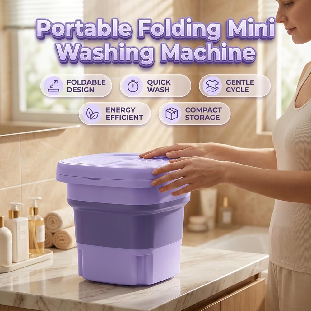 Portable Washing Machine,Foldable Mini Washer Travel Washing Machine,8L 3 Modes Upgraded Small Collapsible Laundry for Hotel, Apartment,Home and Travel (Green)