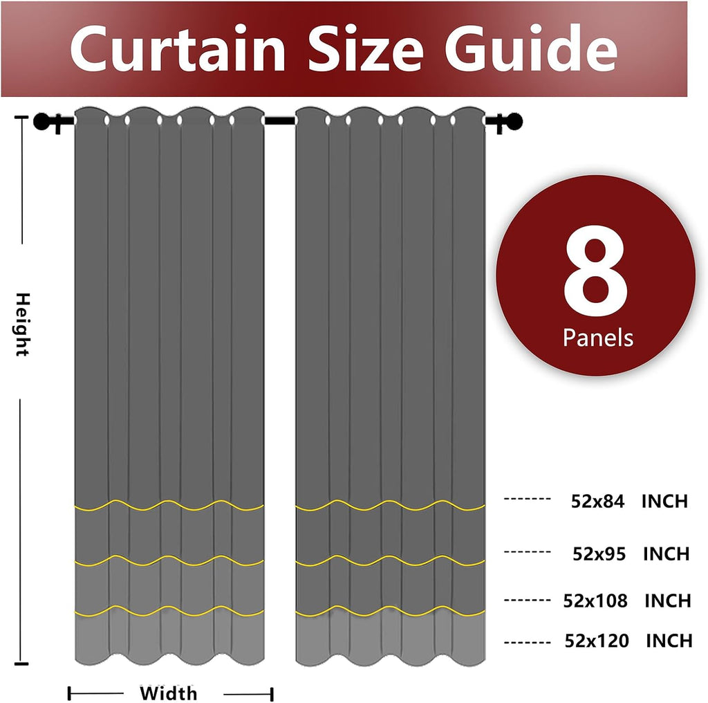 8 Panels Outdoor Curtains Waterproof - 52x84 Inches Silver Blackout Curtains, Polyester Weatherproof Privacy Drapes