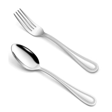 24-Piece Forks and Spoons Silverware set, Stainless Steel Flatware with Pearled Edge /Kitchen, Include 12 Dinner