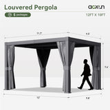 Aoxun Louvered Pergola 10' x 12' Outdoor Aluminum Pergola with Adjustable Top for Decks, Gardens and Backyards, Gray