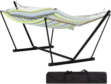 With Stand for Outside,2 Person Hammock with Heavy-Duty Steel Stand,Soft Fabric,450 LBS Capacity,Carrying Bag,Indoor