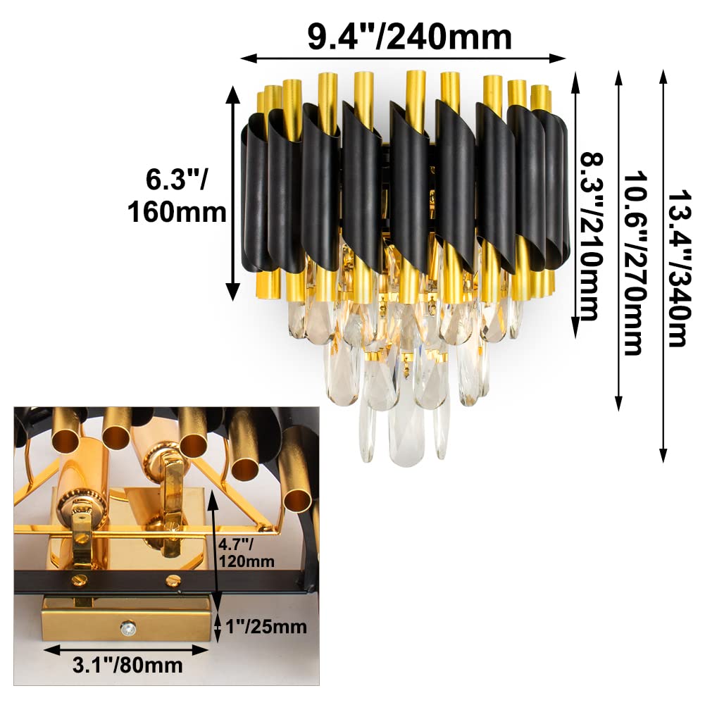 Black and Gold Crystal Wall Sconce, Modern E12 Wall Light