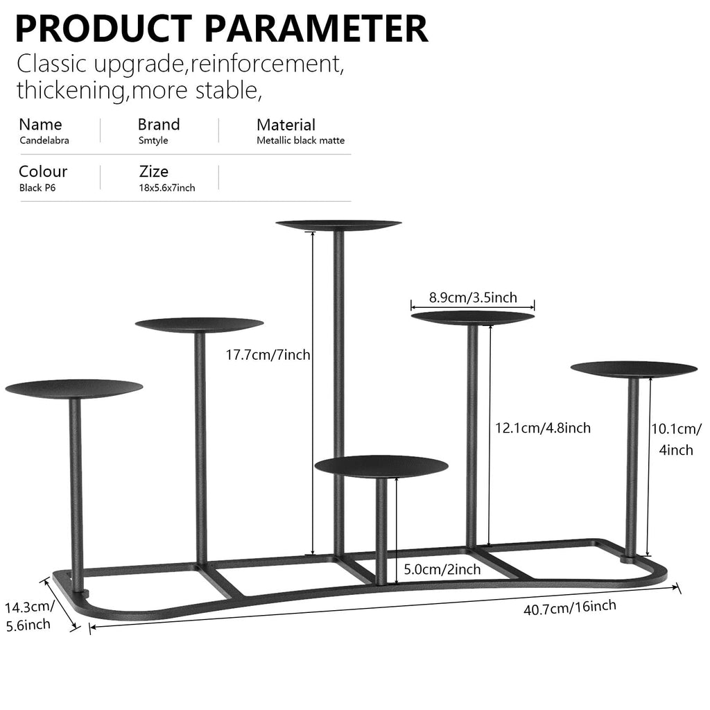 Fireplace Christmas Candelabra Candle Holder - Black Matte Geometric Multi Tier Design, Stable Base, Perfect for
