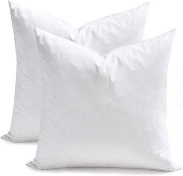 Feather Down Throw Pillow Inserts 18 x 18, 100% Organic Cotton Shell, Soft Decorative Square Pillows Insert - Set of 2