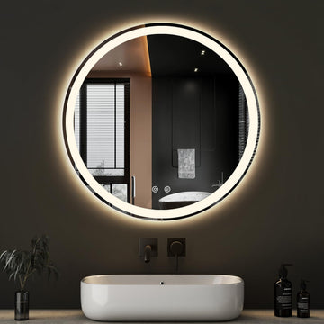 28 Inch Round LED Bathroom Mirror with Lights, Circle Vanity Mirror