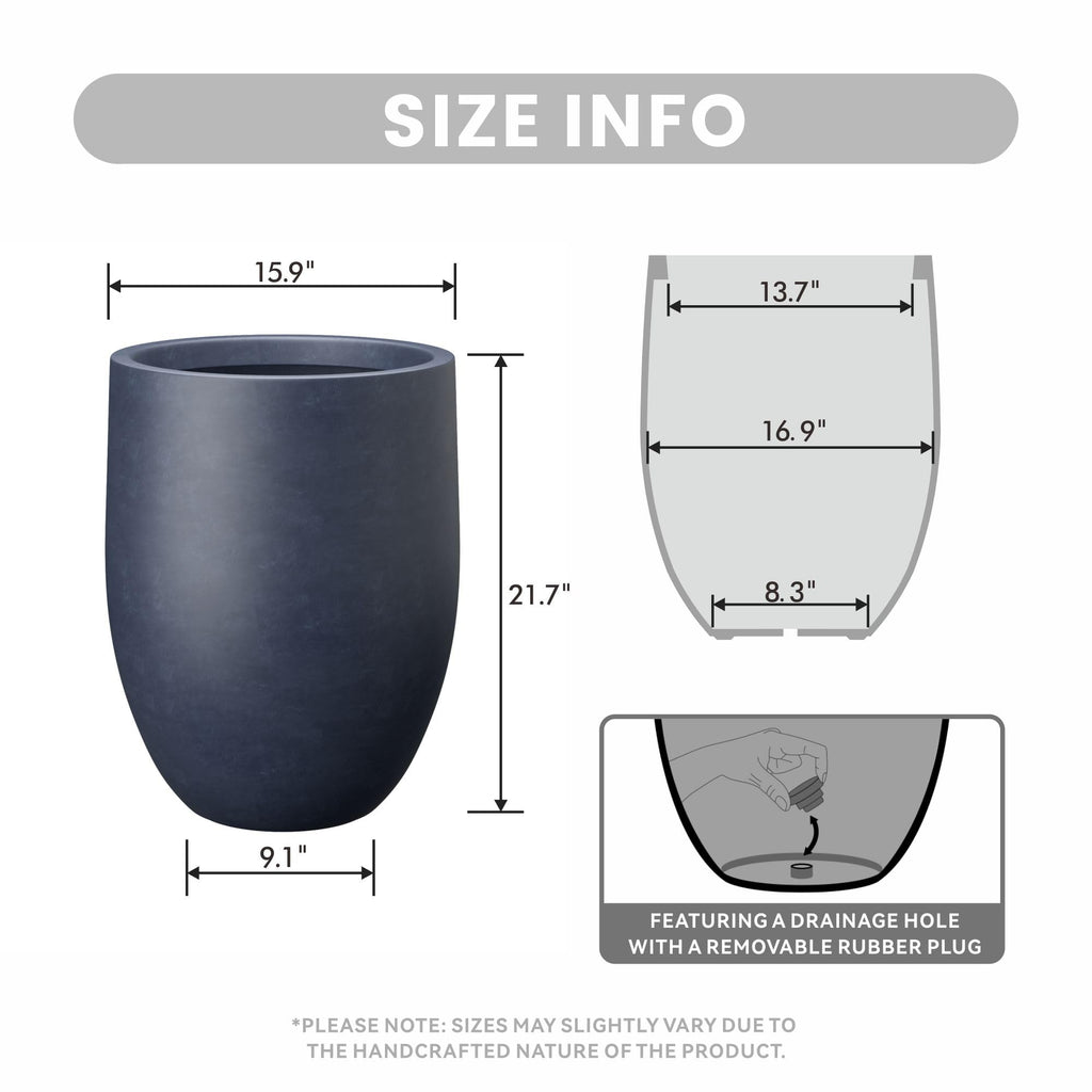 Charcoal Concrete Planter 21.7" Tall All-Weather Round Large Pot