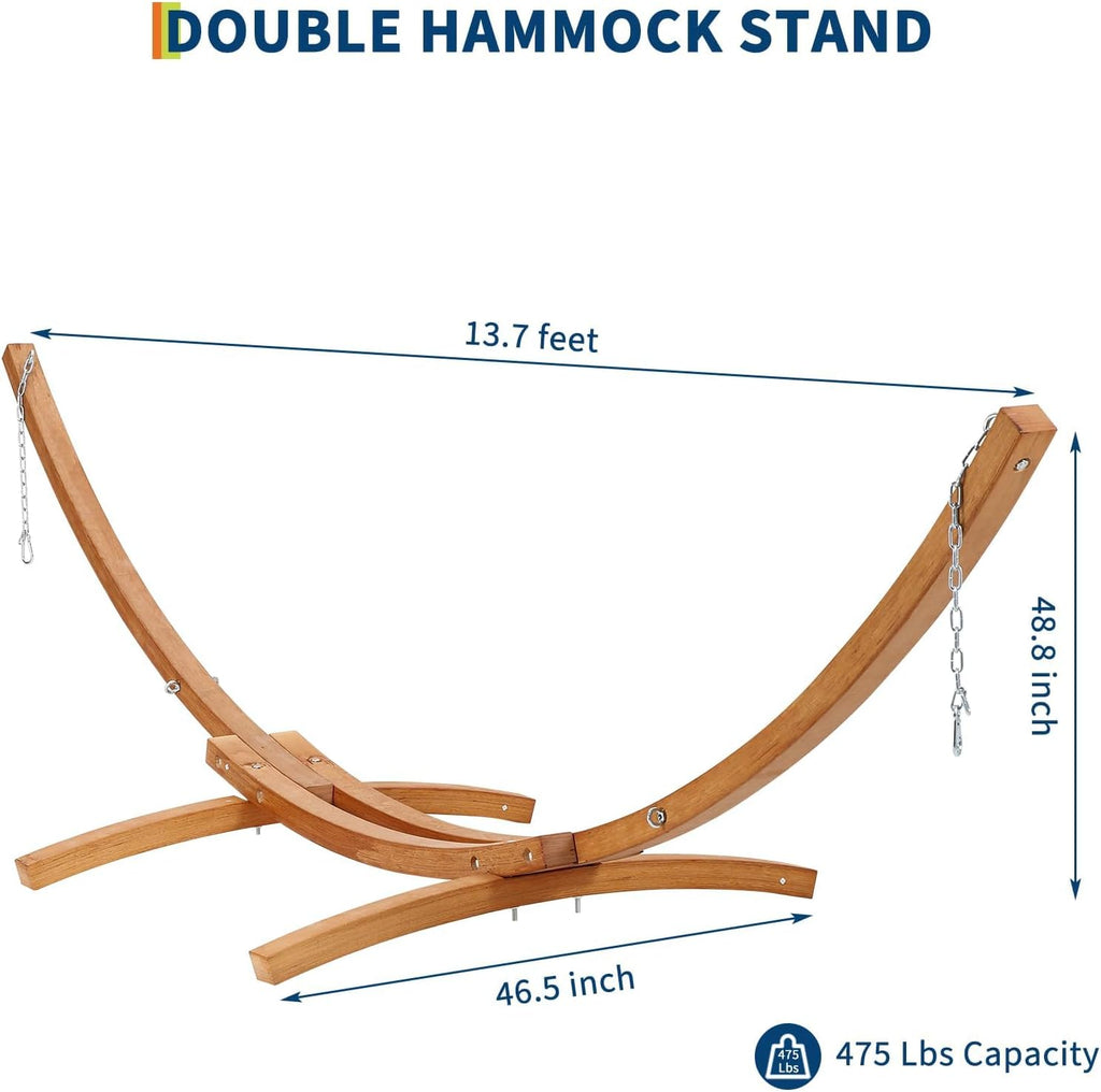 Wooden Curved Hammock Stand with Canvas Fabric Hammock | 475 LBS Heavy Duty Anti-Tipping Frame, Rainproof & Quick