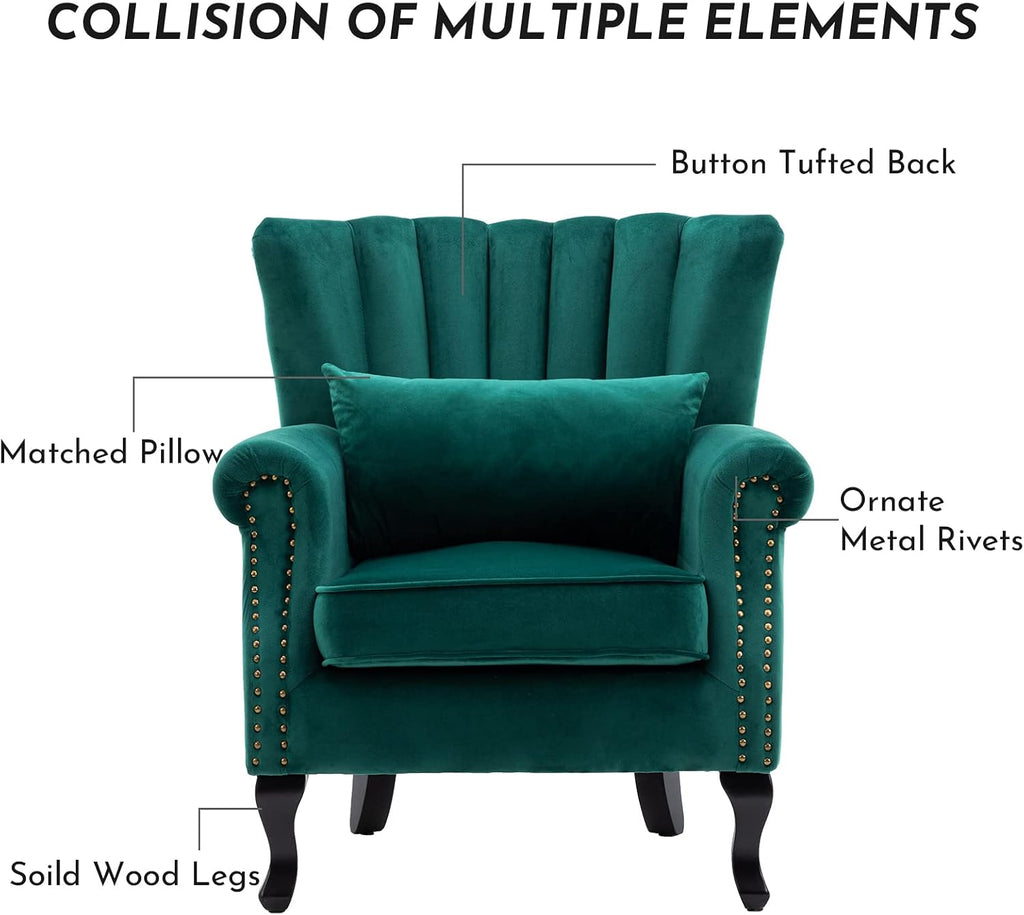 Accent Reading Arm Chairs Set of 2 Midcentury Modern Comfy Corner Sofa Chair, Wingback Waiting Room Club Chair with