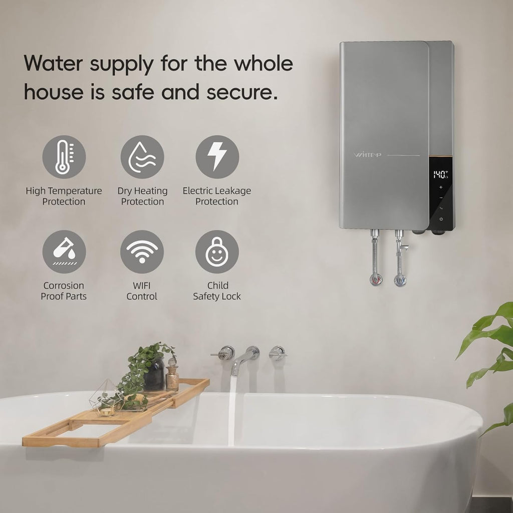 Tankless Water Heater Electric 27kW 240V, Whole House Instant Hot Water, Up to 6.3 GPM