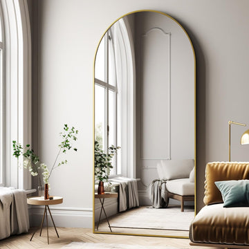 Oversized Full-Body Mirror, 76" x 34" Arched Full-Length Mirror, Gold Metal Frame, Floor Mirror, Living/Dressing