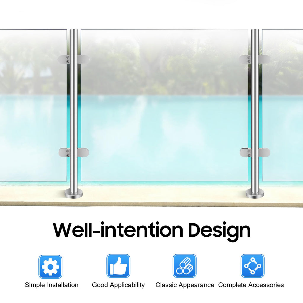 35.43 Inch Glass Balustrade Railing Mid Post, 304 Stainless Steel