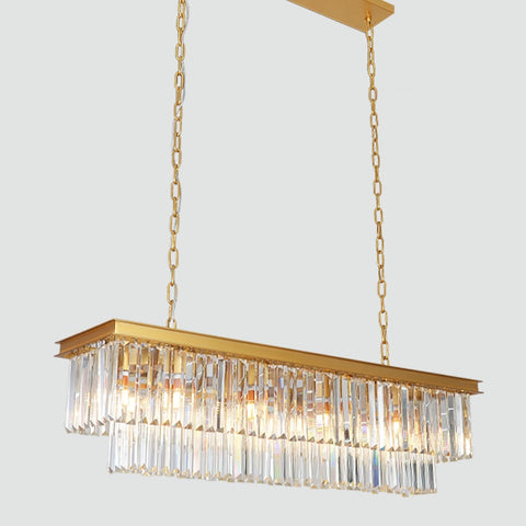 Gold Rectangle Crystal Chandelier, Modern Rectangular Pendant Ceiling Hanging Linear Chandeliers Light Fixture for Dining Room, Kitchen Island, Bar, 14-Light 59 Inches A107-B0D8PYS2MD