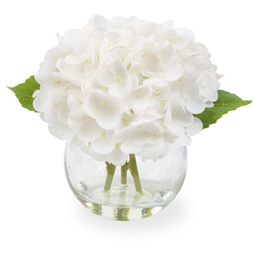 Real Touch Hydrangea Artificial Flowers with Vase, White Hydrangea Fake Flowers Arrangements in Glass Vase with Faux