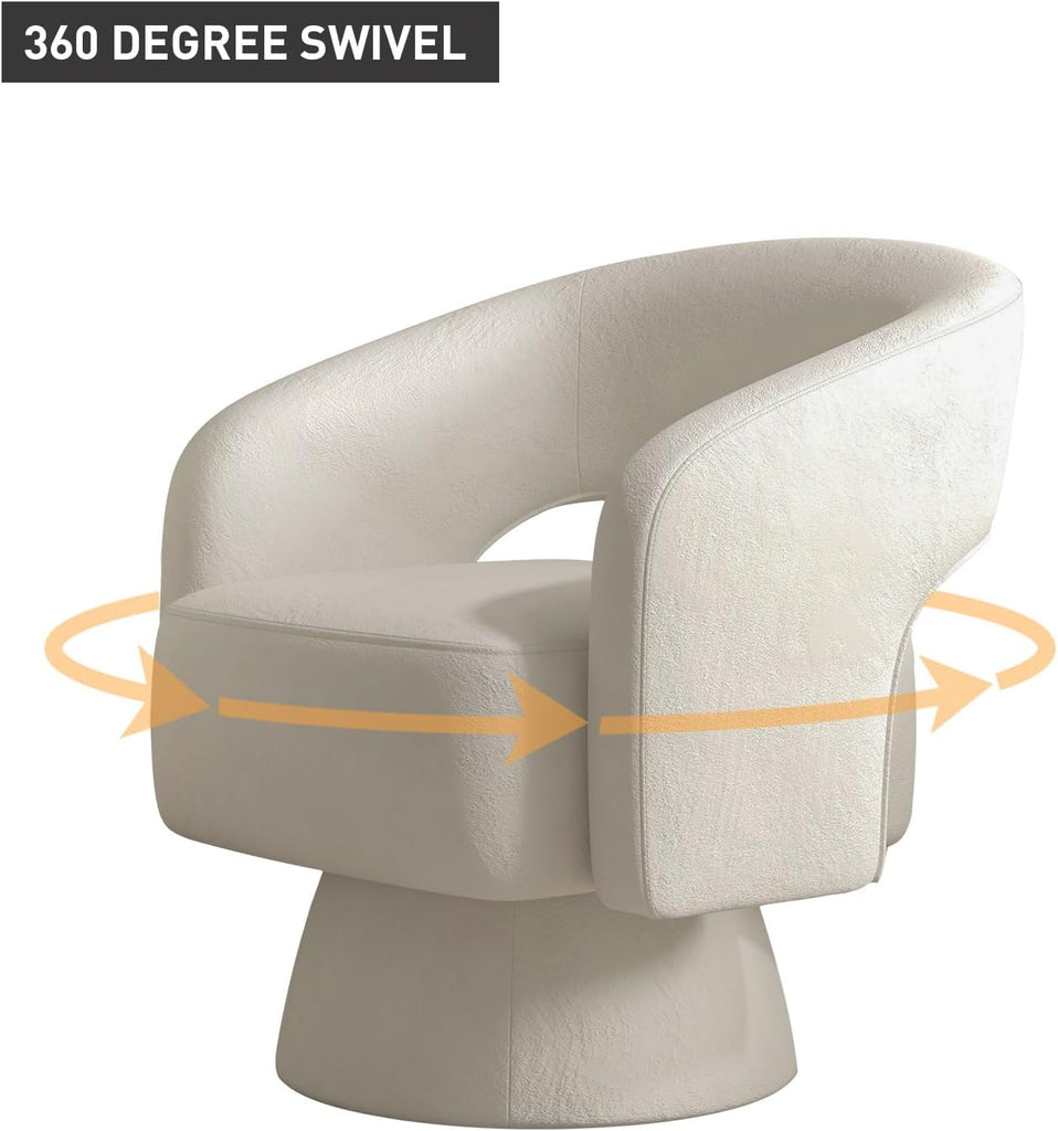 Swivel Barrel Chair, Set of 2 Velvet Accent Armchair 360 Degree Swivel Club Chair Bedroom Reception Room, Beige