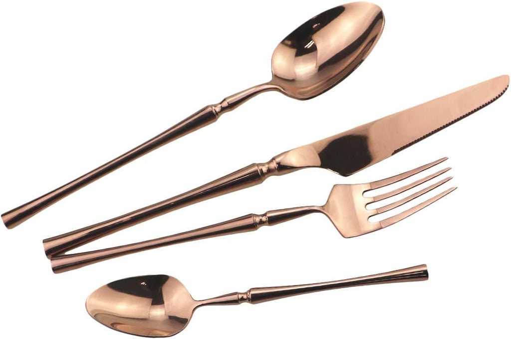 20-Piece Copper Flatware Set 304 Stainless Steel Fork Spoon Cutlery Luxury Mirror Polished Silverware, Dishwasher Safe