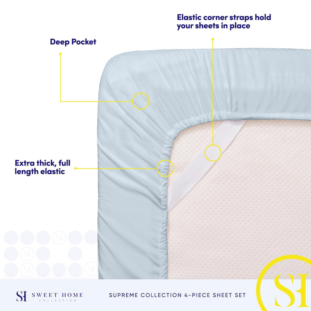 Queen Size Bed Sheets - Breathable Luxury Sheets with Full Elastic & Secure Corner Straps Built In - 1800 Supreme