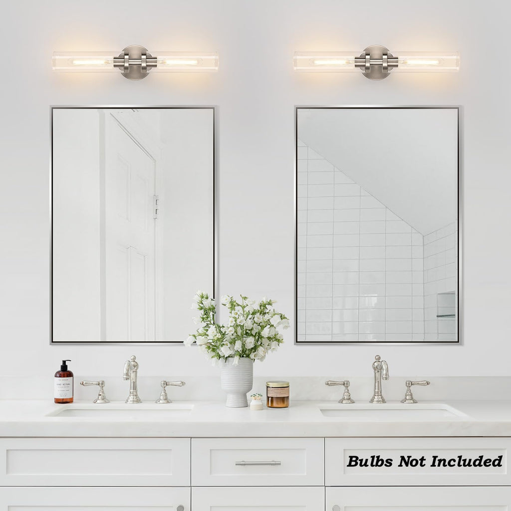 Wall Sconces Set of Two, Hardwired Brushed Nickel Bathroom Sconces Wall Lighting with Clear Glass, Modern Sconces
