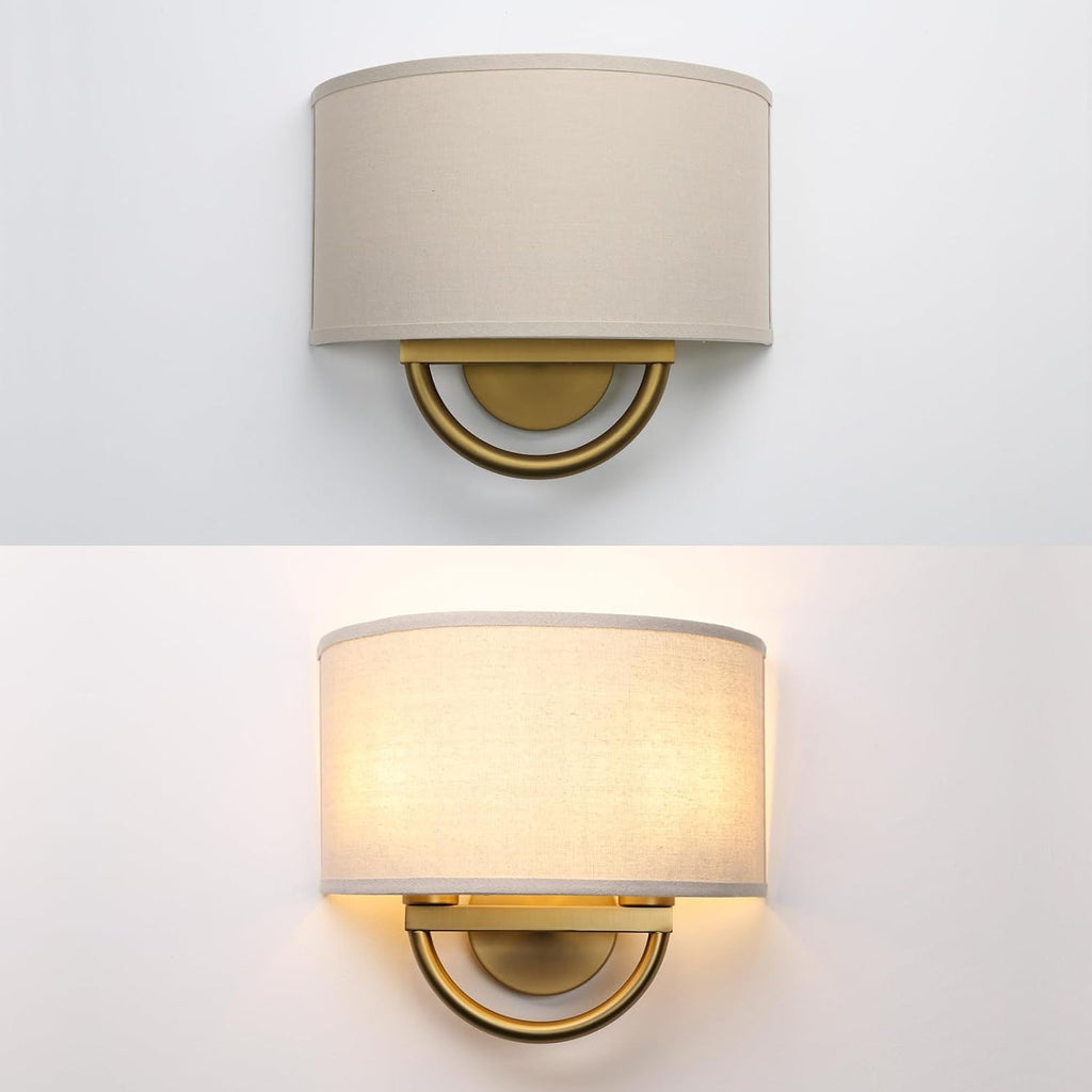 Industrial 2-Lights Wall Sconce Fixtures with Linen Fabric Shade, Double Wall Light Lamps Decor Bedroom Living Room