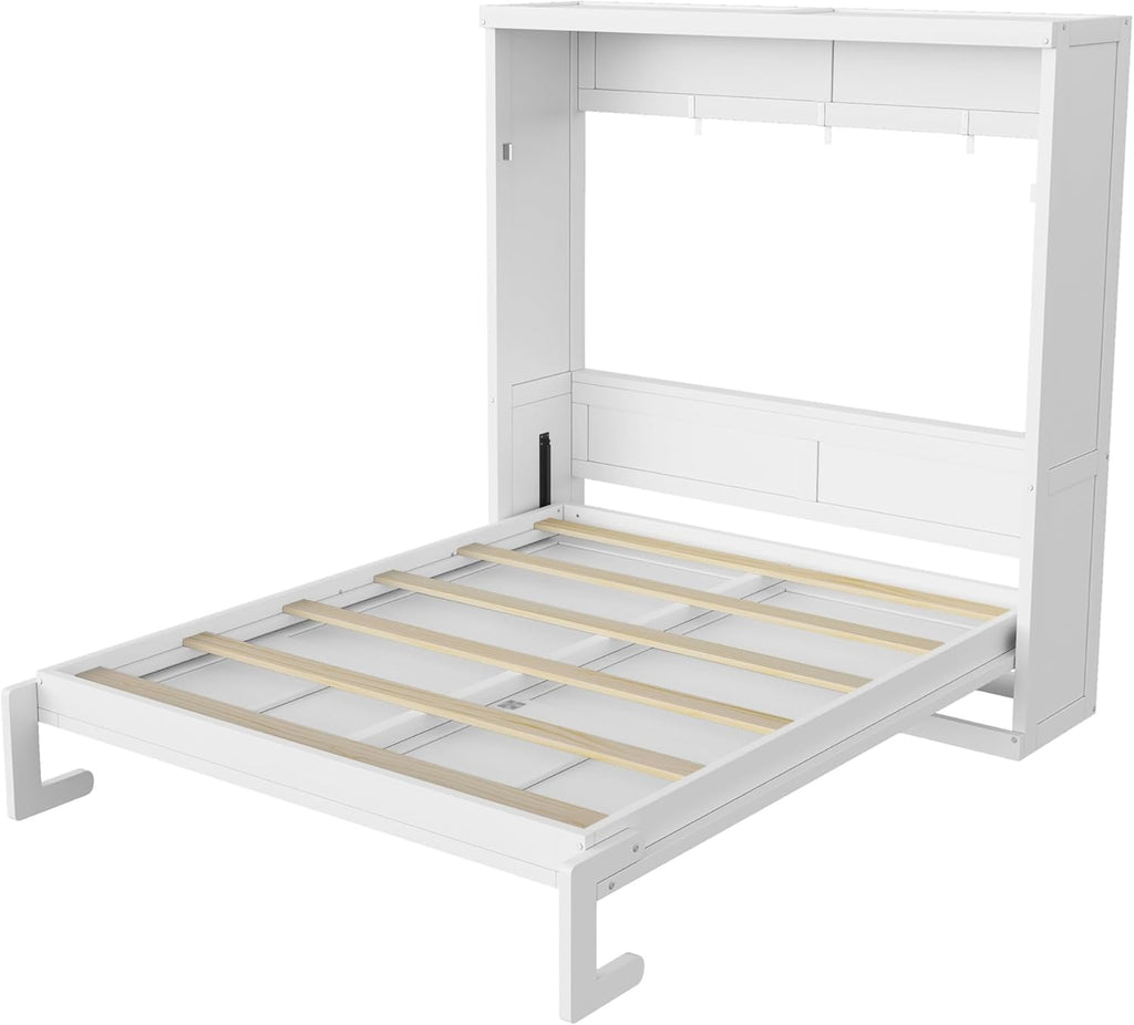Murphy Bed Full,Murphy Bed with Legs,can be Folded,Wall Bedframe w/Wood Slat Support,No Box Spring Needed,for Bedroom