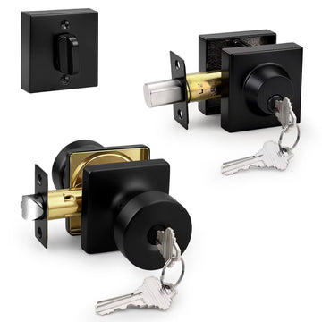 Exterior/Interior Door Knob with Deadbolt, Front Door Lockset for Entry Door/Bedroom/Office, Modern Matte Black