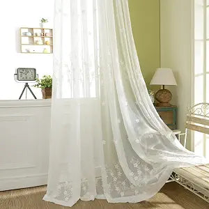 White Sheer Curtains Embroidered Design Rod Pocket Window Drapes Dining Room Bedroom, 2 Panels (Gypsophila, 60x104)