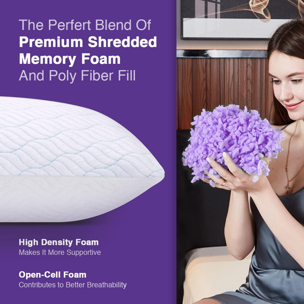 Cooling Shredded Memory Foam Pillows King Size 2 Pack | Neck comfort, firm support, odorless, cooling, customizable