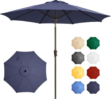 9FT Large Outdoor Patio Umbrella Market Table Umbrella-UV Resistant, Easy Push Button Tilt and Crank - Navy