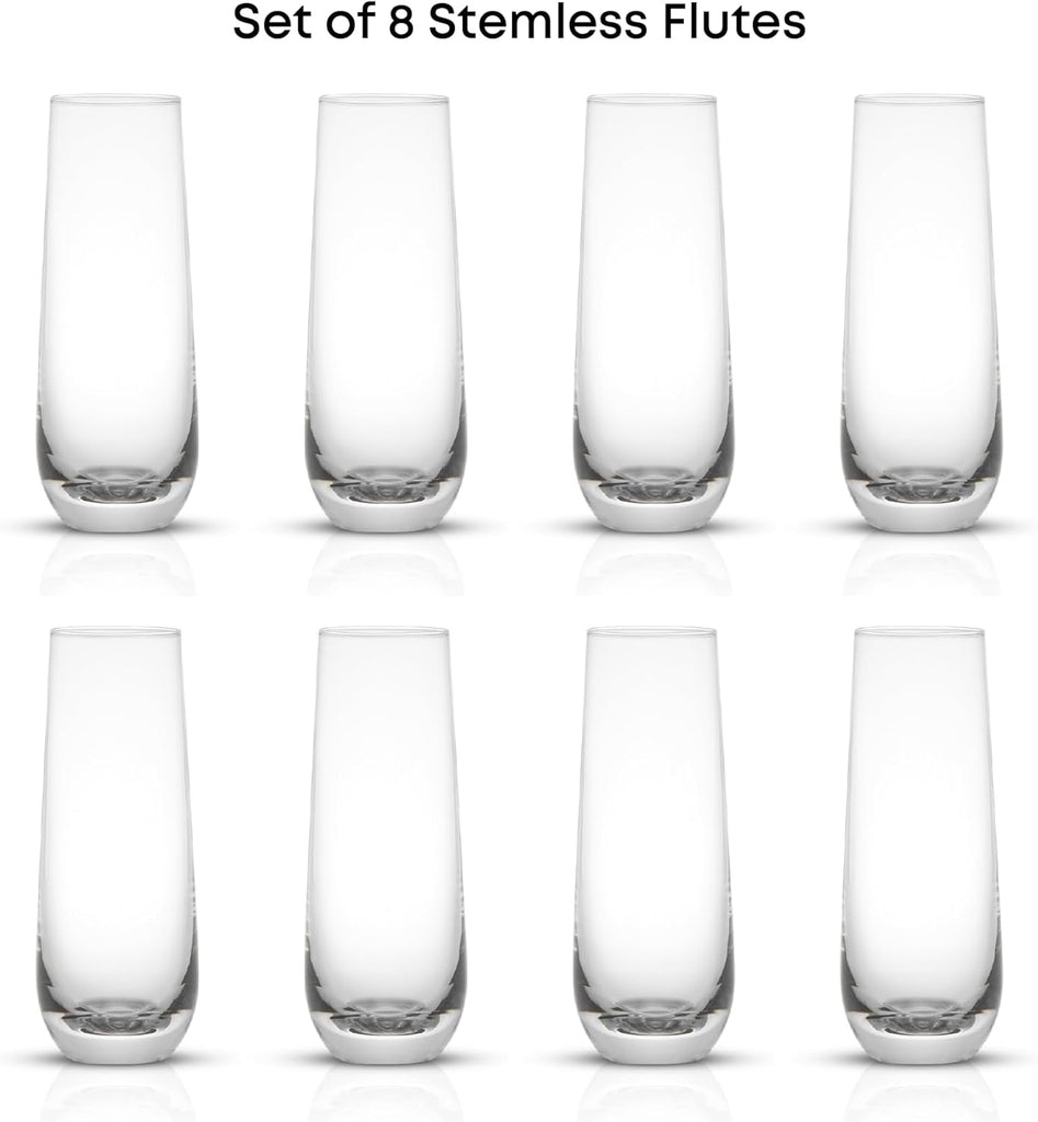 Milo Stemless Champagne Flutes Set of 8 Crystal Glasses. 9.5oz Prosecco Wine Flute, Mimosa Glasses, Cocktail Glass