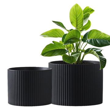 Matte Black Ceramic Plant Pots, 8.1 + 6 Inch Planters for Indoor Plants, Modern Flower Pots with Drainage, Two-Sizes