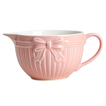Bow Embossed Ceramic Mixing Bowl, 1 Quart Batter Bowl with Pouring Spout and Handle